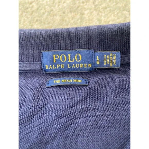 Polo Ralph Lauren Size L The Mesh Mini Dress Short Sleeve Navy Blue White Pony - Picture 3 of 5